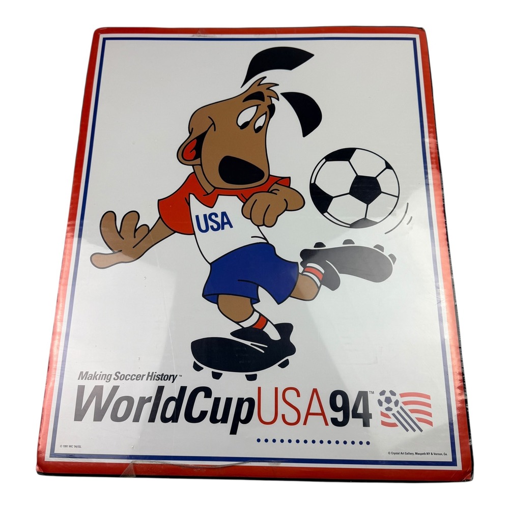 Vintage 1994 World Cup USA Poster Striker Mascot 16x20 New‎ Sealed Crystal Art